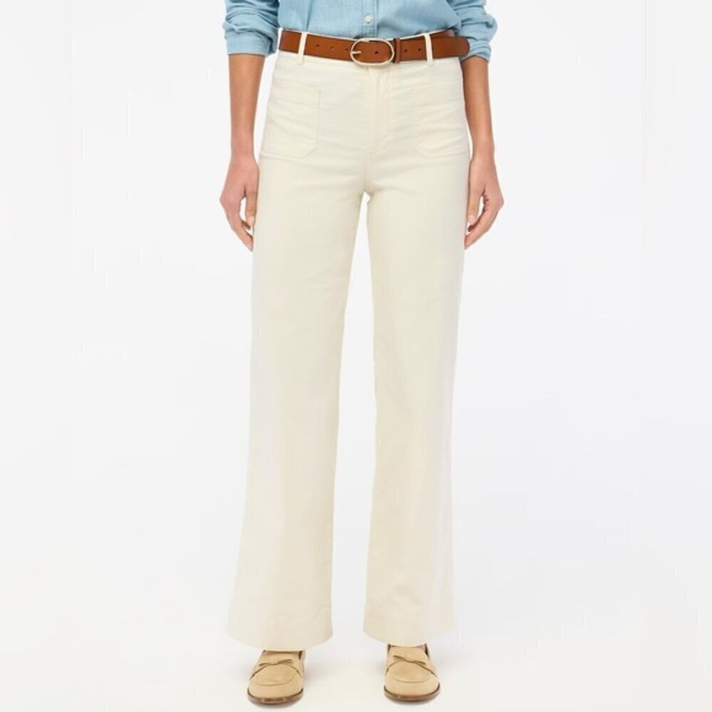 J. Crew Lizzie High Rise Patch Pocket Wide Leg Lightweight Pants Ivory 25 NWT
